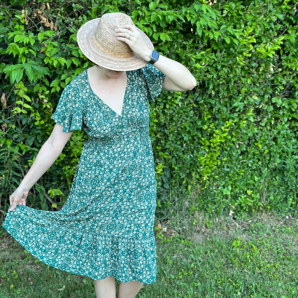 Max Studio Flounce Cottagecore Waist Ditsy Floral Print Dress cowboy core